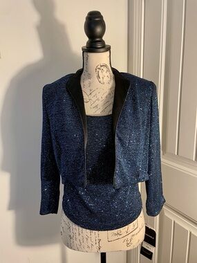 R&K Navy Blue Sparkle Cropped Jacket and Tank Set